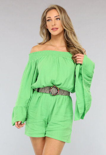 NEW2404 Groene Off Shoulder Mousseline Playsuit