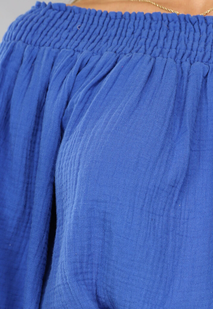 Kobalt Blauwe Mousseline Playsuit met Flair Mouwen