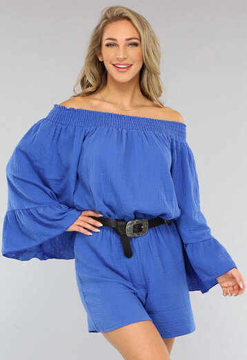 Kobalt Blauwe Mousseline Playsuit met Flair Mouwen