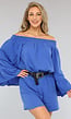 Kobalt Blauwe Mousseline Playsuit met Flair Mouwen