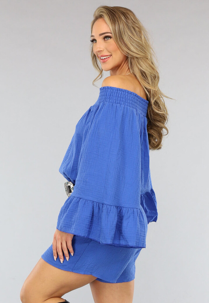 Kobalt Blauwe Mousseline Playsuit met Flair Mouwen