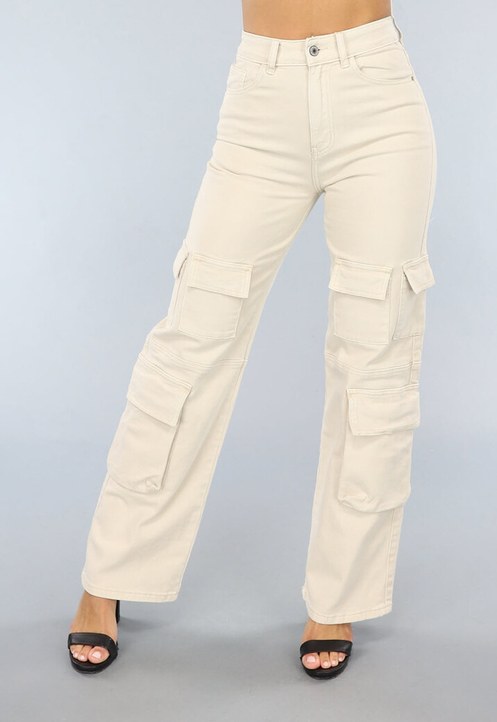 Beige Denim Cargo Broek