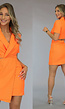 Neon Oranje Short Sleeve Blazer Jurk met Uitsnede
