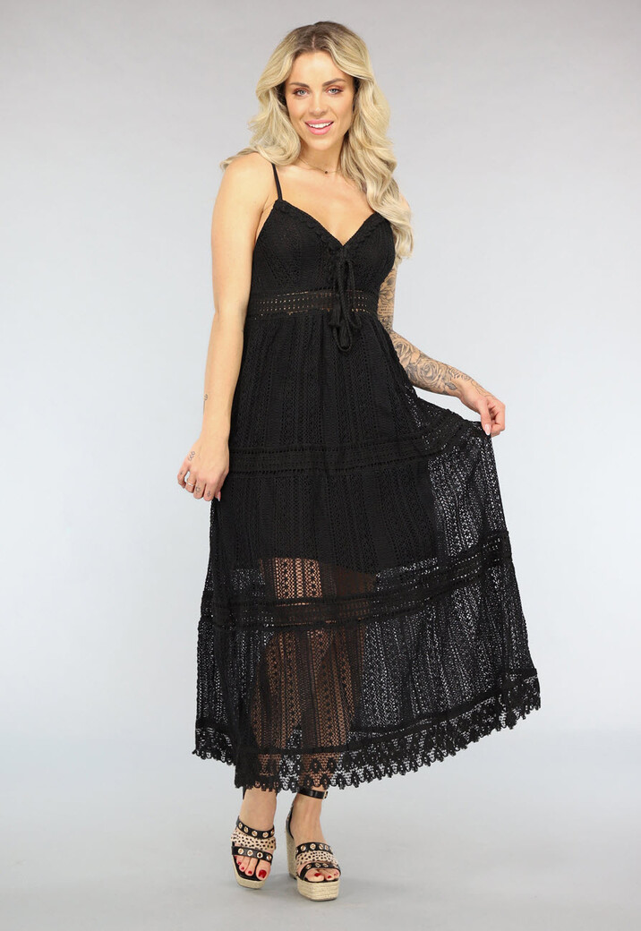 Zwarte Gehaakte Jurk in Boho Stijl