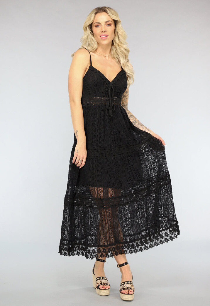 Zwarte Gehaakte Jurk in Boho Stijl