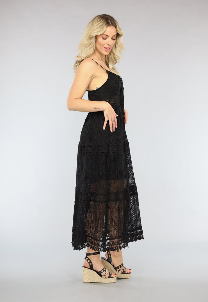 Zwarte Gehaakte Jurk in Boho Stijl