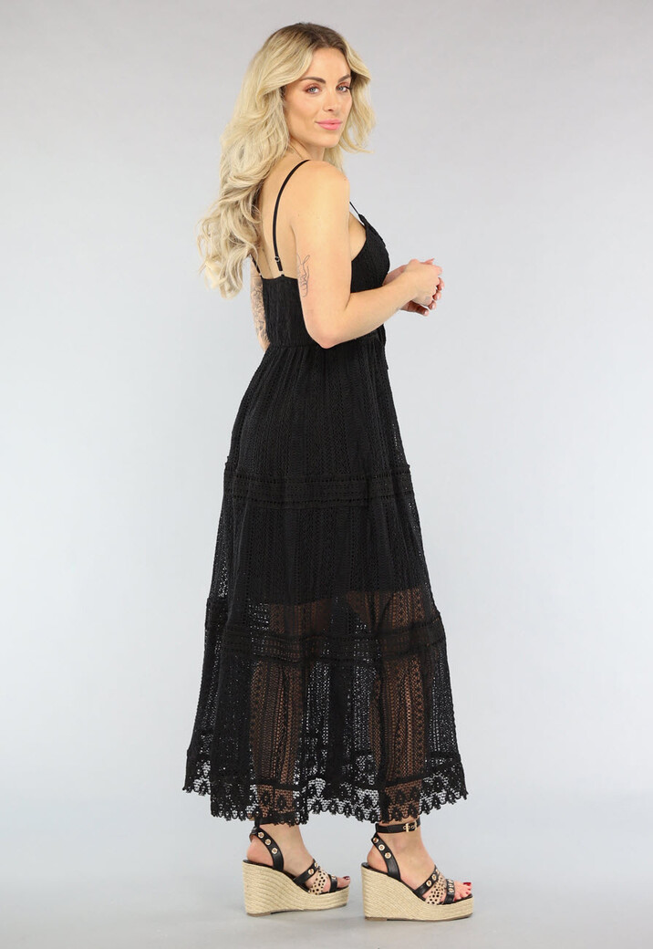 Zwarte Gehaakte Jurk in Boho Stijl