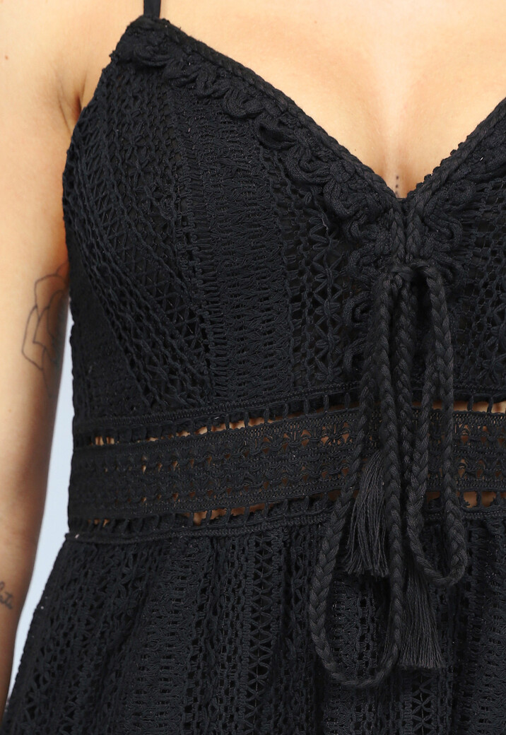 Zwarte Gehaakte Jurk in Boho Stijl