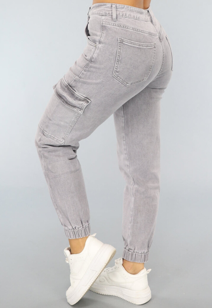 Lichtgrijze Stretch Carpenter Broek met Elastische Pijpen