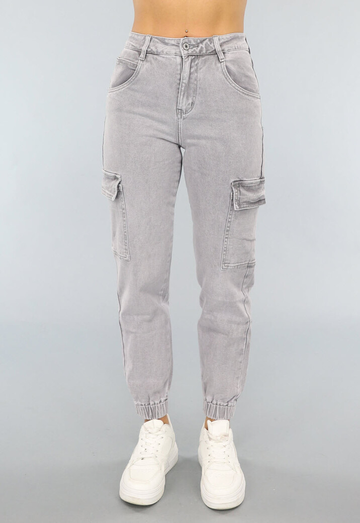 Lichtgrijze Stretch Carpenter Broek met Elastische Pijpen