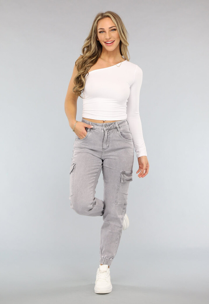 Lichtgrijze Stretch Carpenter Broek met Elastische Pijpen