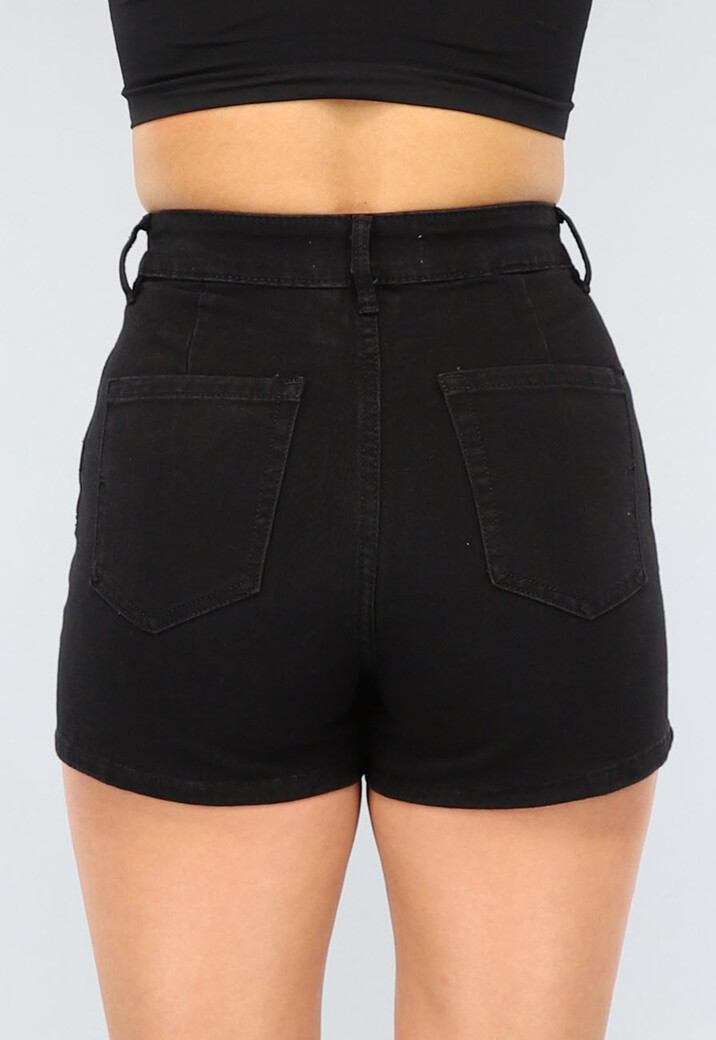 Zwarte Denim Overslag Skort met Knoopjes