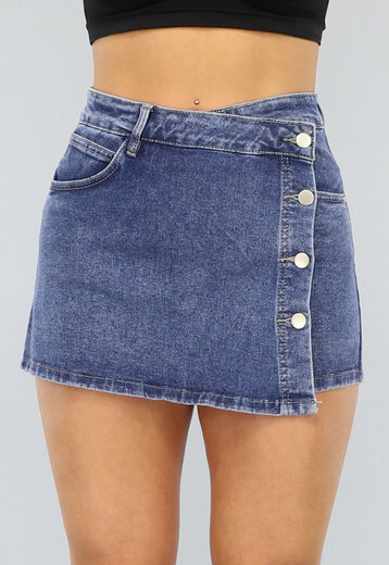 NEW2404 Donkerblauwe Jeans Skort met Knopen