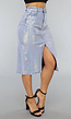 Holografische Coated Midi Denim Rok