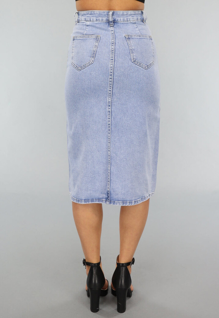 Holografische Coated Midi Denim Rok