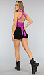 Paarse Strakke Top met Strappy Rug Detail