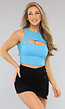 Korte Blauwe Rib Top met Borst Uitsnede