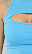 Korte Blauwe Rib Top met Borst Uitsnede