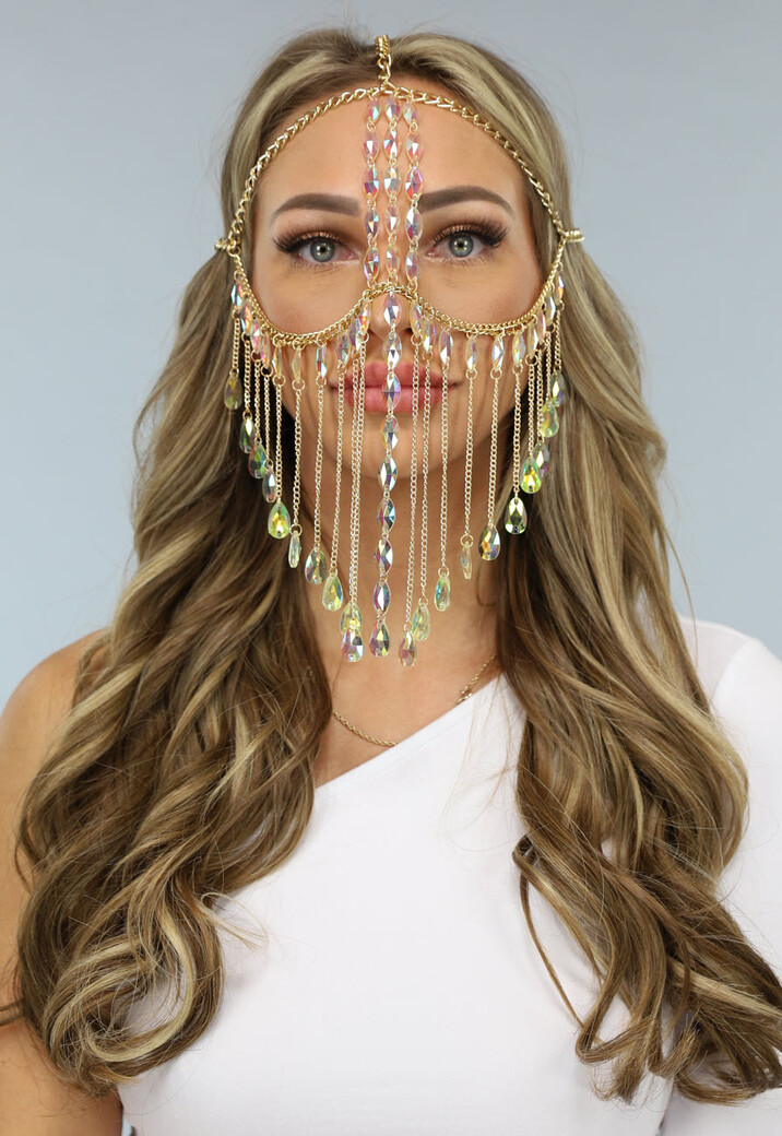 Gouden Gezichts Ketting met Holografische Diamanten