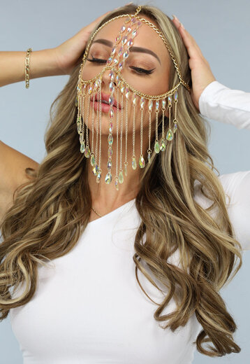 Gouden Gezichts Ketting met Holografische Diamanten