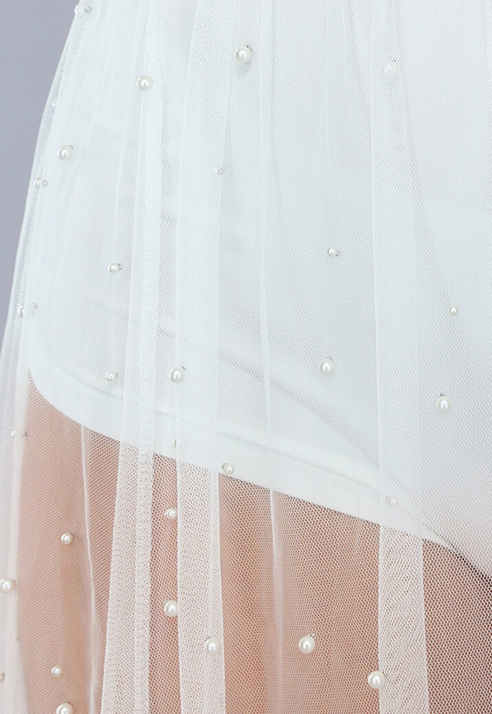 Witte Drie Delige Set met Parel Rok