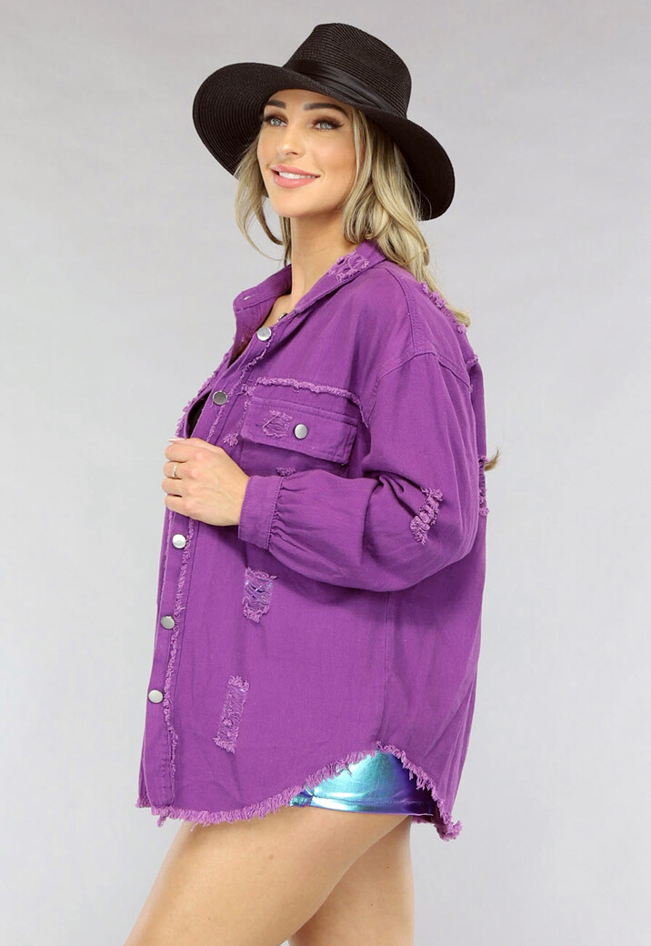 Paarse Denim Blouse met Zakken