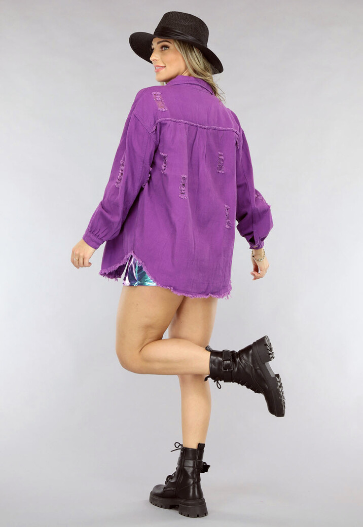 Paarse Denim Blouse met Zakken