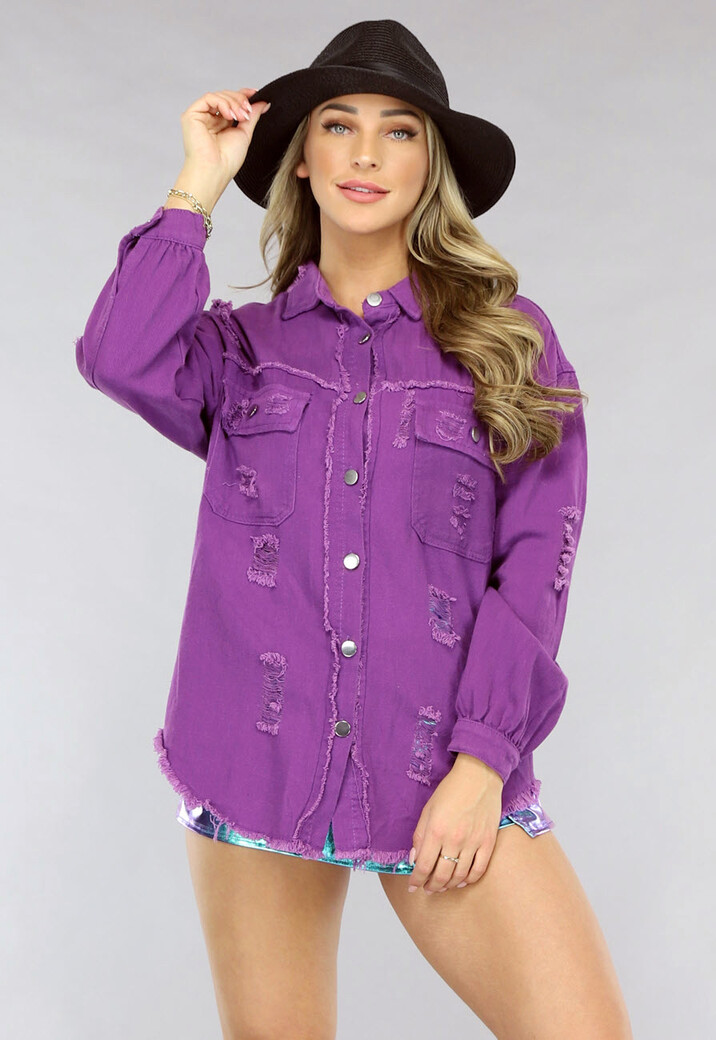 Paarse Denim Blouse met Zakken