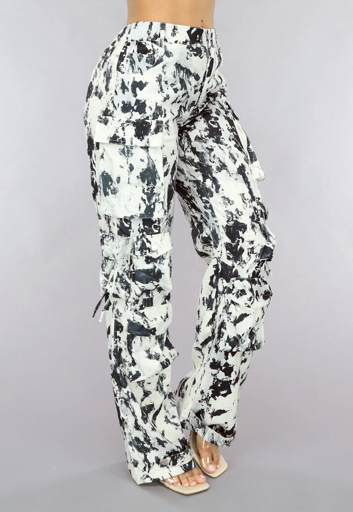 Tall Zwart/Witte Gevlekte Utility Broek