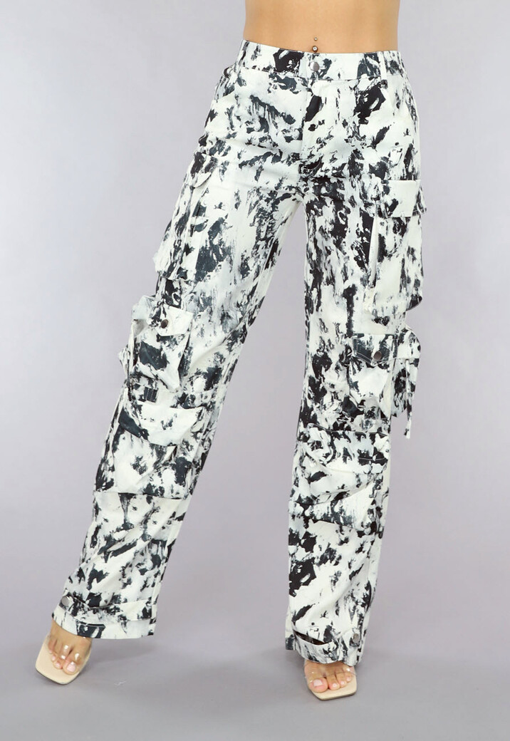 Tall Zwart/Witte Gevlekte Utility Broek