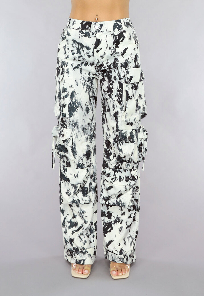 Tall Zwart/Witte Gevlekte Utility Broek