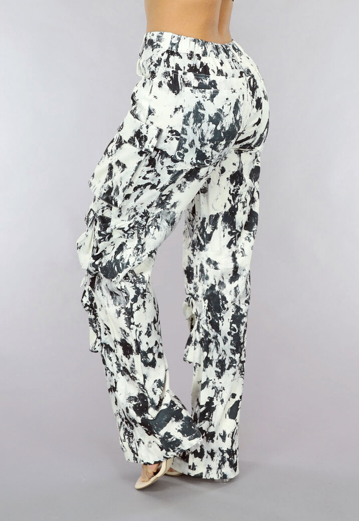 Tall Zwart/Witte Gevlekte Utility Broek