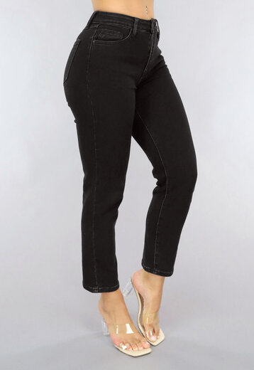 NEW0105 Zwarte Mom Jeans met Rechte Pijpen