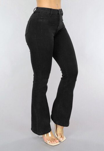 NEW0105 Antraciet Flare Jeans met Sierzakken