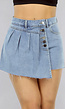 Geplooide Denim Overslag Skort in Lichtblauw met Knopen