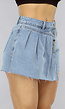 Geplooide Denim Overslag Skort in Lichtblauw met Knopen