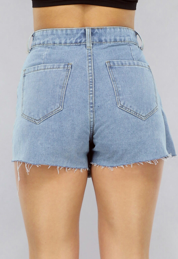 Geplooide Denim Overslag Skort in Lichtblauw met Knopen