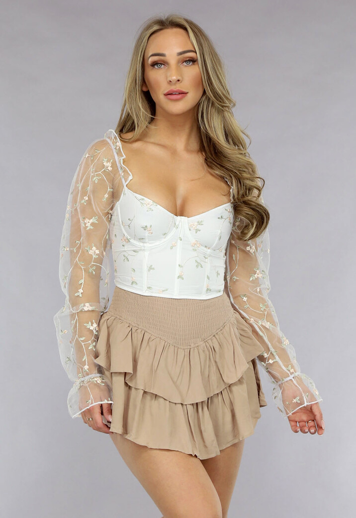 Witte Vintage Top met Bloemetjes