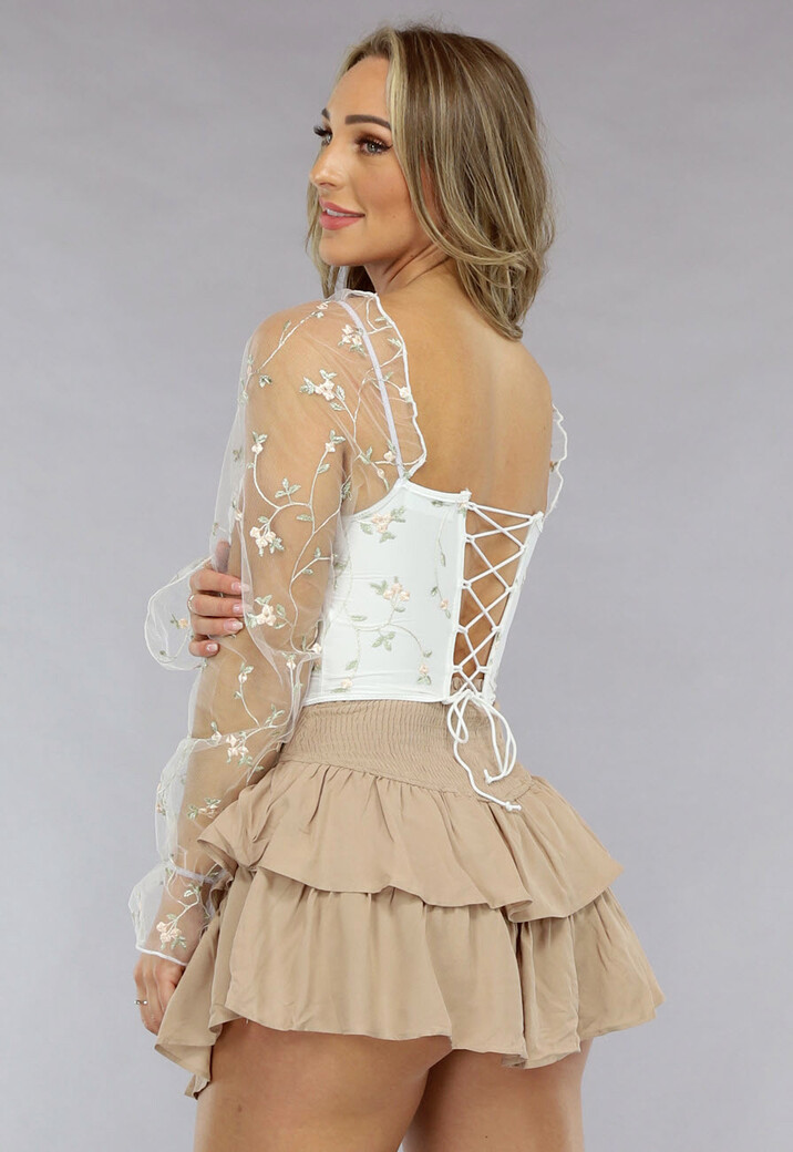 Witte Vintage Top met Bloemetjes