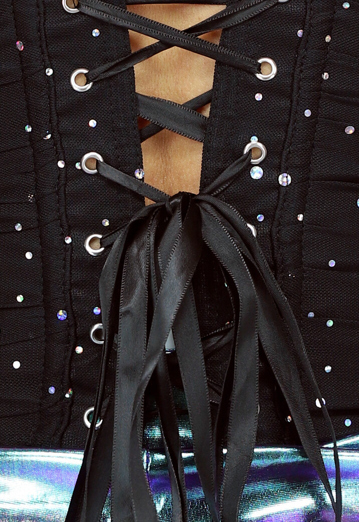 Zwarte Glitter Korset Top