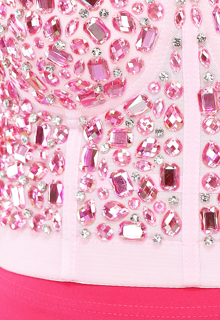 Lichtroze Bustier met Roze Steentjes