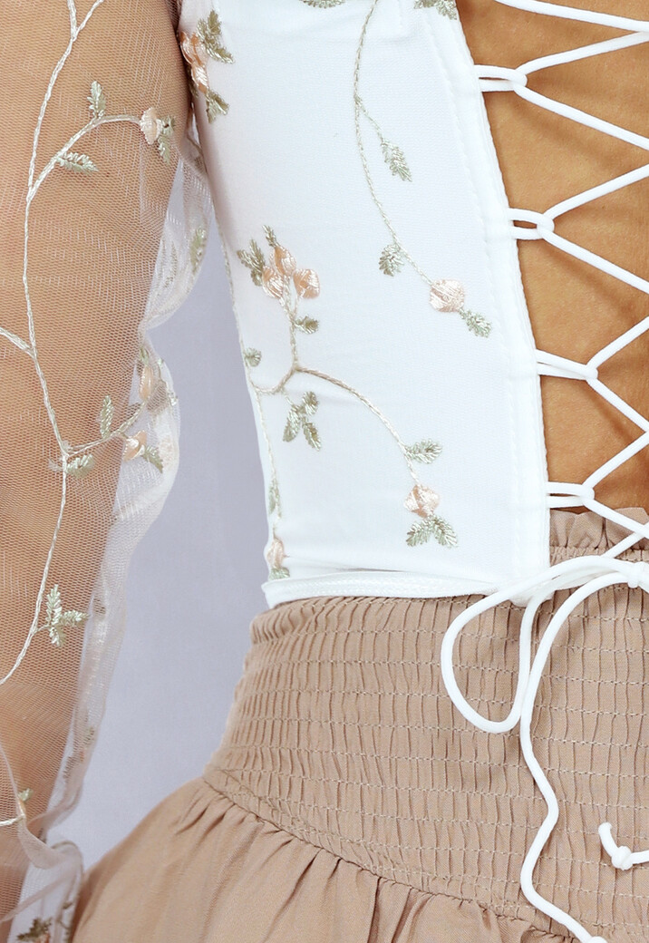 Witte Vintage Top met Bloemetjes