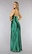 Groene Satin Stretch Avondjurk met One Shoulder