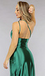 Groene Satin Stretch Avondjurk met One Shoulder