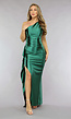 Groene Satin Stretch Avondjurk met One Shoulder