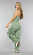 Groene Strapless Wide Leg Denim Jumpsuit