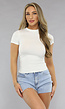 Witte Elastische Top met Korte Mouwen
