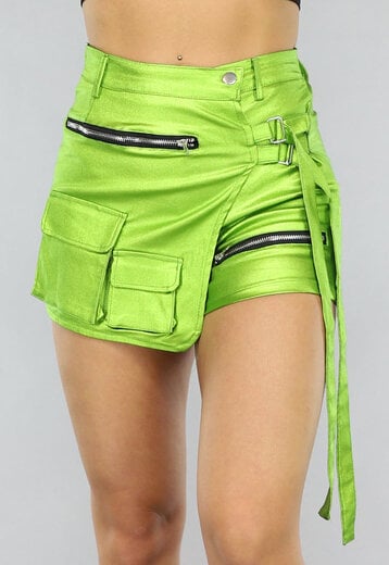 NEW0805 Groene Metallic Overslag Cargo Skort