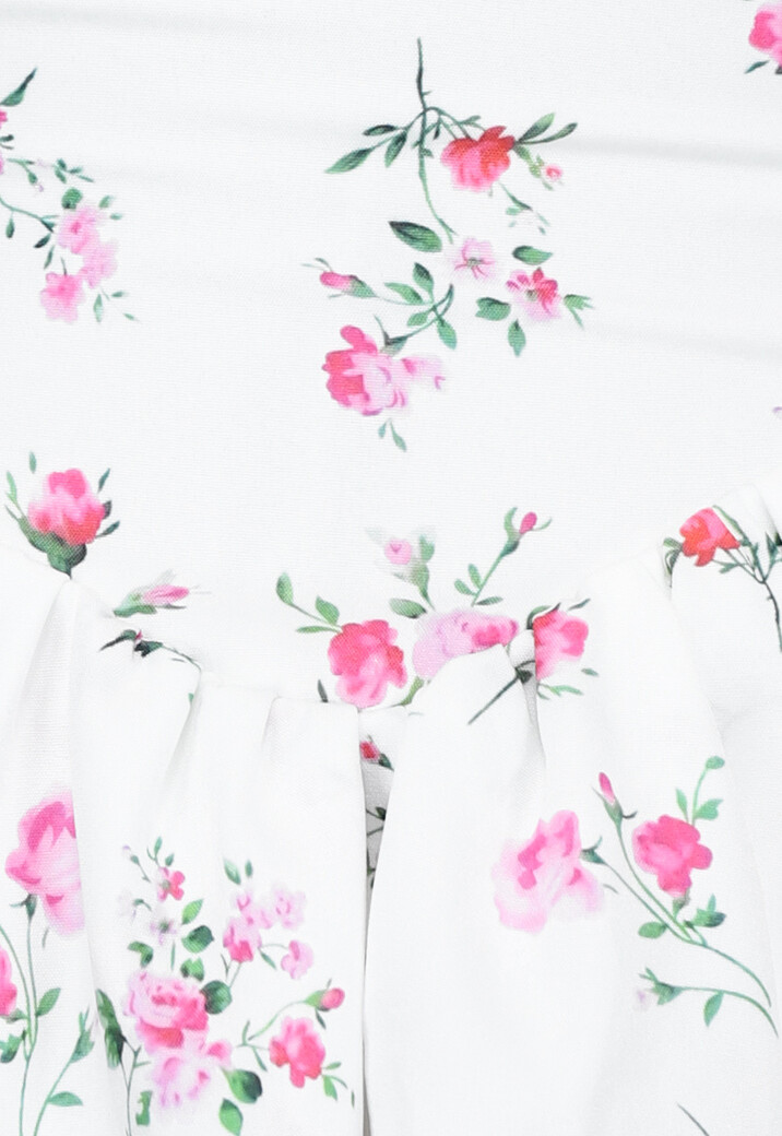 Witte Layered Bloemenjurk met Strikdetail