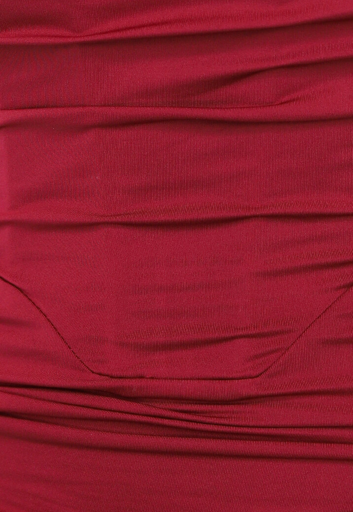 Lange Geplooide Wijnrode Jurk met Spaghettibandjes